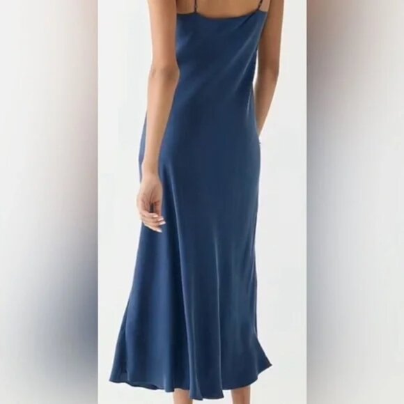 J. Crew Gwyneth Union Blue Luster Charmeuse Satin Elegant Slip Midi Dress 4 NWT - Picture 2 of 7